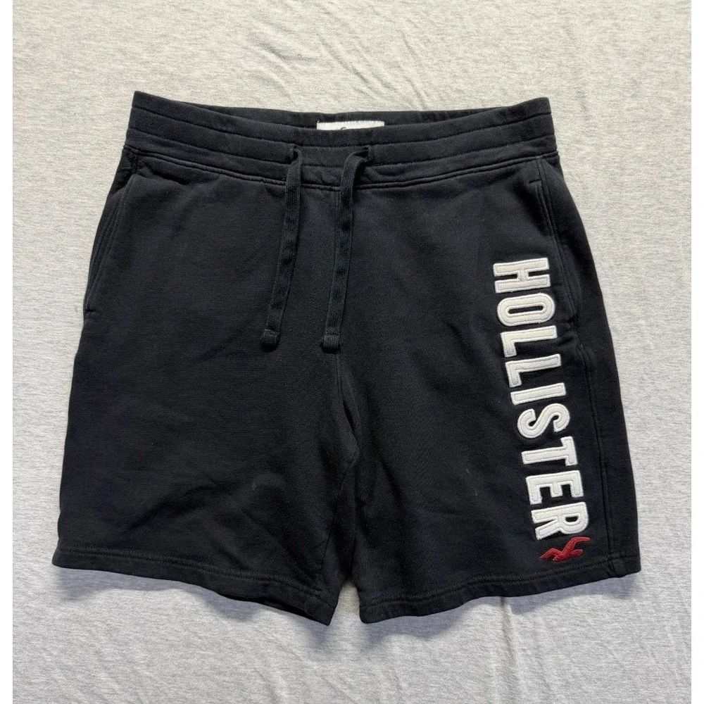 Hollister Sweat Shorts Mens S Black Applique Logo Cotton Athletic Gym Training